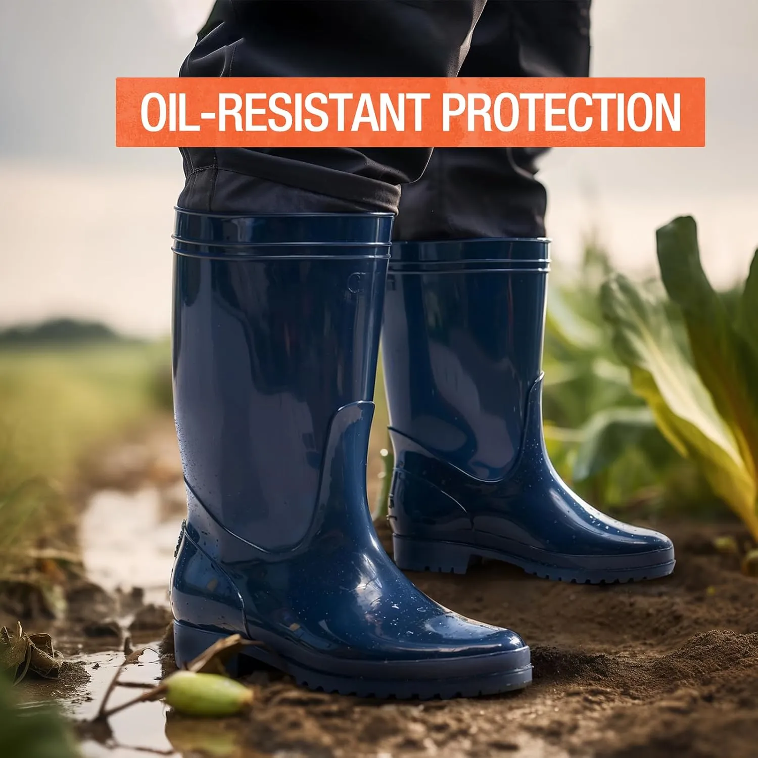 HISEA Men's Rain Boots Waterproof, Garden Fishing Outdoor Work PVC Boots, Durable Slip Resistant Boots for Agriculture and Industrial Working
