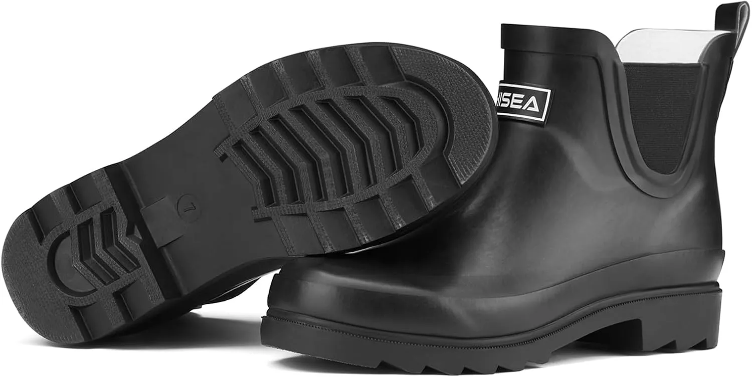 HISEA Women's Short Rubber Rain Boots Waterproof Chelsea Garden Boots for Ladies with Comfort Insole Stylish Ankle Rain Shoes Outdoor Work Booties