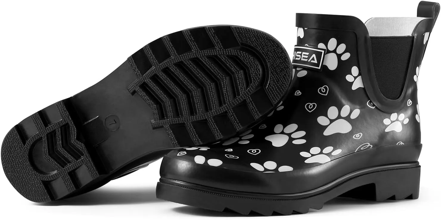 HISEA Women's Short Rubber Rain Boots Waterproof Chelsea Garden Boots for Ladies with Comfort Insole Stylish Ankle Rain Shoes Outdoor Work Booties