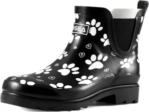 HISEA Women's Short Rubber Rain Boots Waterproof Chelsea Garden Boots for Ladies with Comfort Insole Stylish Ankle Rain Shoes Outdoor Work Booties