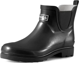 HISEA Women's Short Rubber Rain Boots Waterproof Chelsea Garden Boots for Ladies with Comfort Insole Stylish Ankle Rain Shoes Outdoor Work Booties