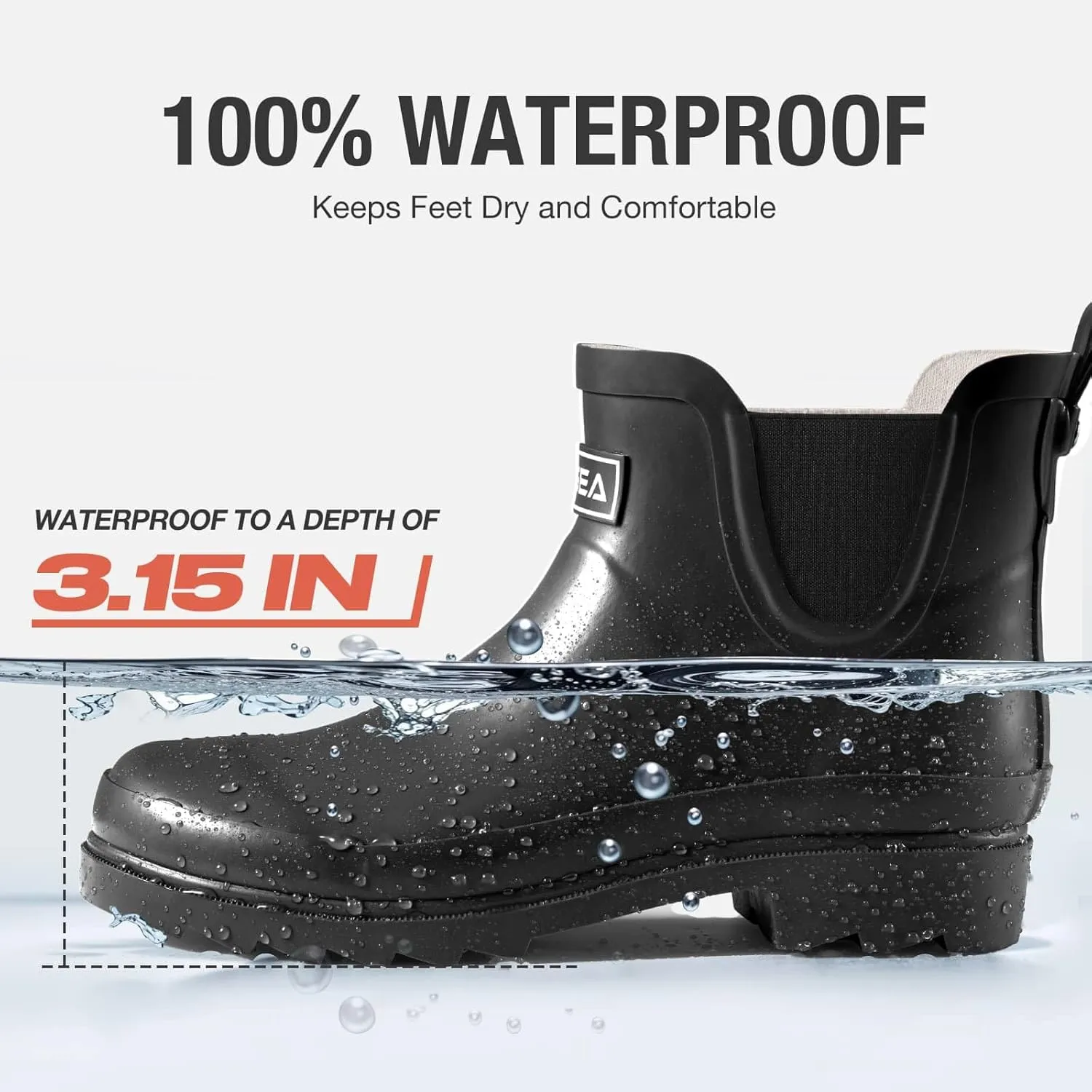 HISEA Women's Short Rubber Rain Boots Waterproof Chelsea Garden Boots for Ladies with Comfort Insole Stylish Ankle Rain Shoes Outdoor Work Booties