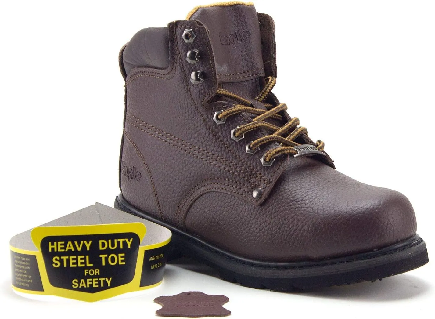 Jazam Men's Genuine Leather Brown Steel Toe Outdoor Construction Safety Work Boots
