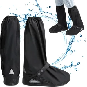 JISONCASE Waterproof Rain Boot Shoe Cover with Reflector Non-Slip Water Resistant Overshoes for Women Men (Black- Size M)