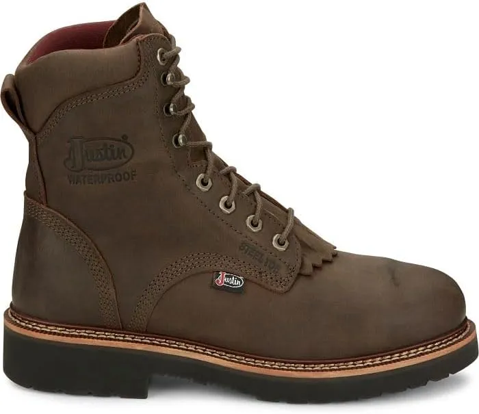Justin Rivot 8'' Men's Waterproof Steel Toe Work Boot, Durable Leather, Slip-Resistant, All-Day Comfort