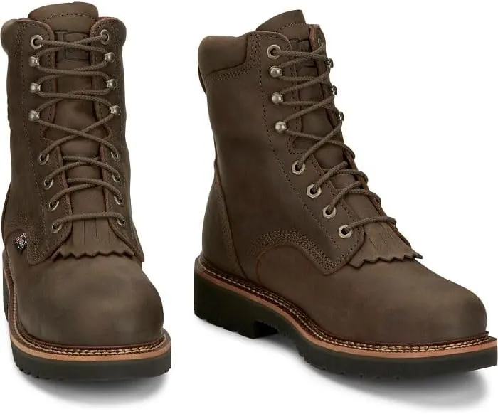 Justin Rivot 8'' Men's Waterproof Steel Toe Work Boot, Durable Leather, Slip-Resistant, All-Day Comfort