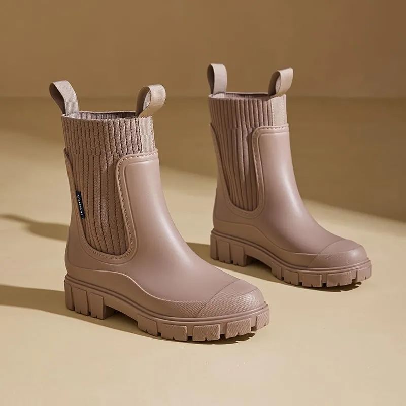 keleimusi Women's Rubber Rain Boots Waterproof Garden Shoes Short Chelsea Anti-Slipping Rainboots For Women with Sock Comfortable Insoles Stylish Light Ankle Rain Shoes Outdoor Work Booties