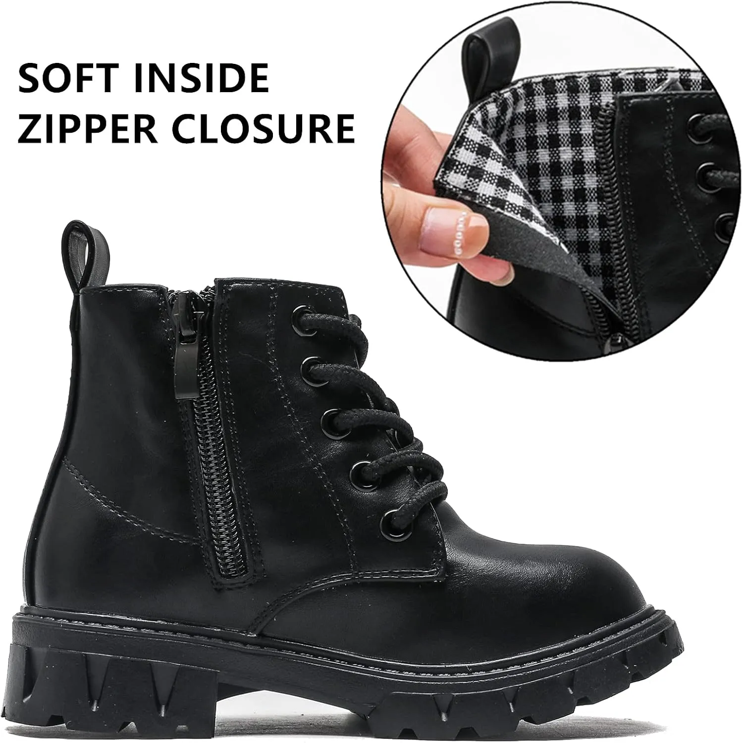 kkdom Boys Girls Waterproof Lace Up Side Zipper Ankle Combat Boots(Toddler/Little Kid/Big Kid)