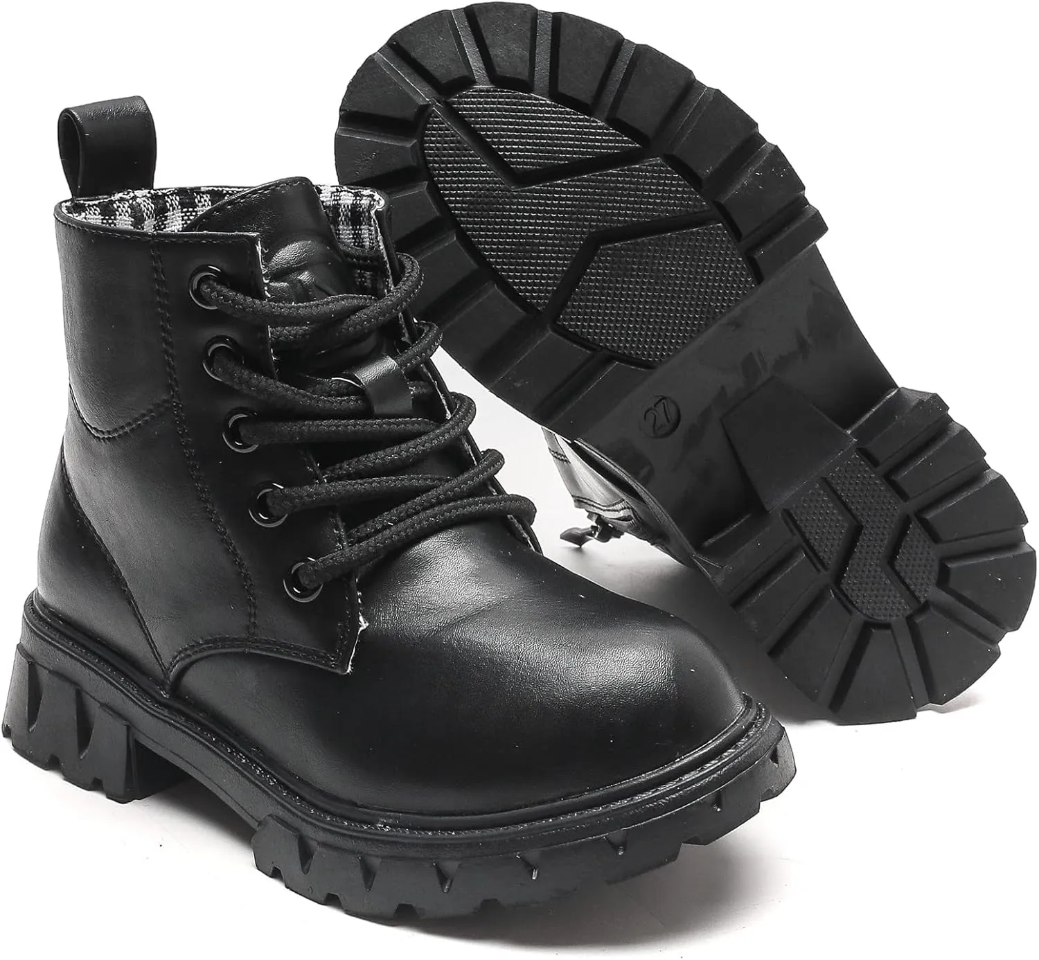 kkdom Boys Girls Waterproof Lace Up Side Zipper Ankle Combat Boots(Toddler/Little Kid/Big Kid)