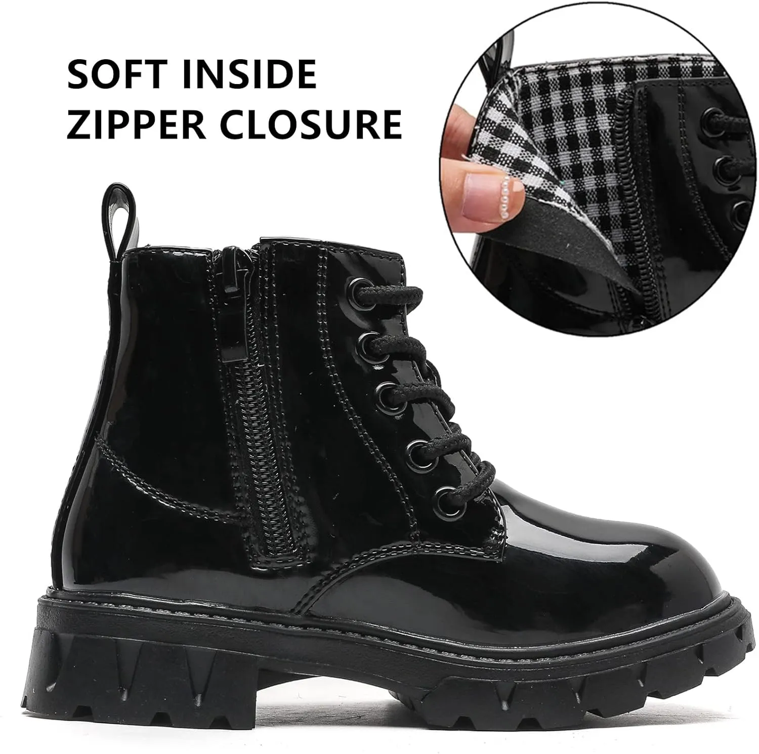 kkdom Boys Girls Waterproof Lace Up Side Zipper Ankle Combat Boots(Toddler/Little Kid/Big Kid)