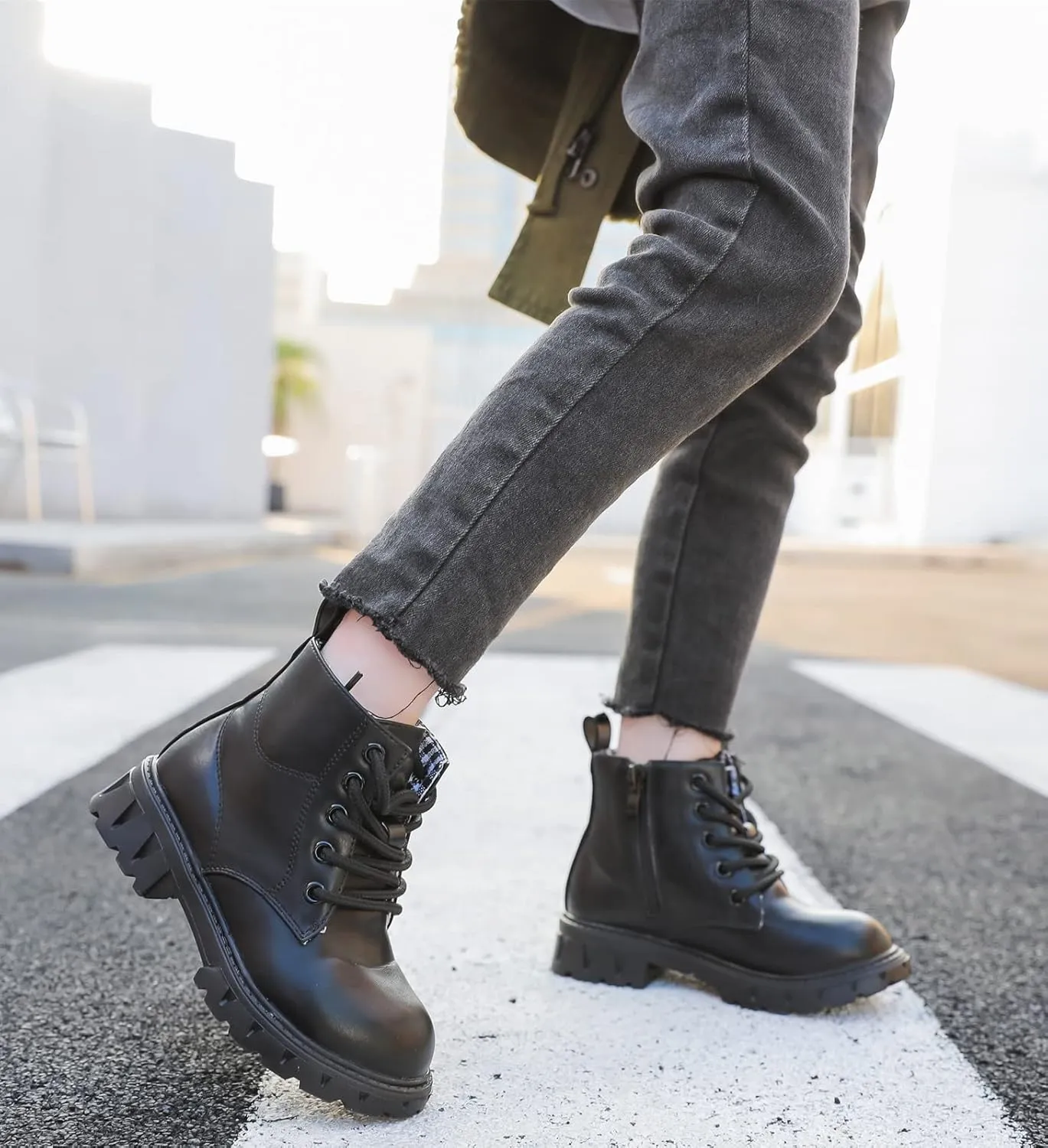 kkdom Boys Girls Waterproof Lace Up Side Zipper Ankle Combat Boots(Toddler/Little Kid/Big Kid)