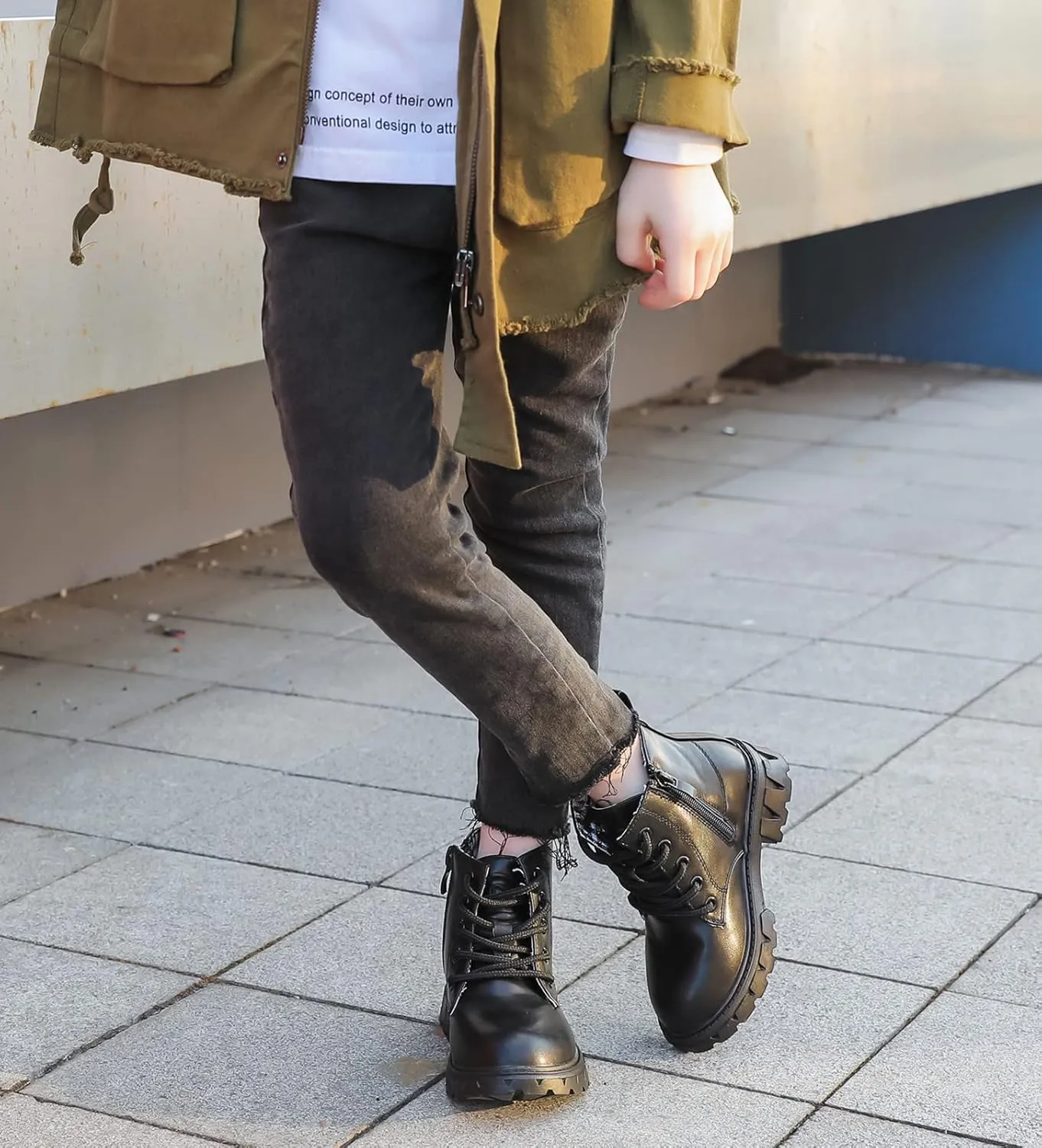 kkdom Boys Girls Waterproof Lace Up Side Zipper Ankle Combat Boots(Toddler/Little Kid/Big Kid)