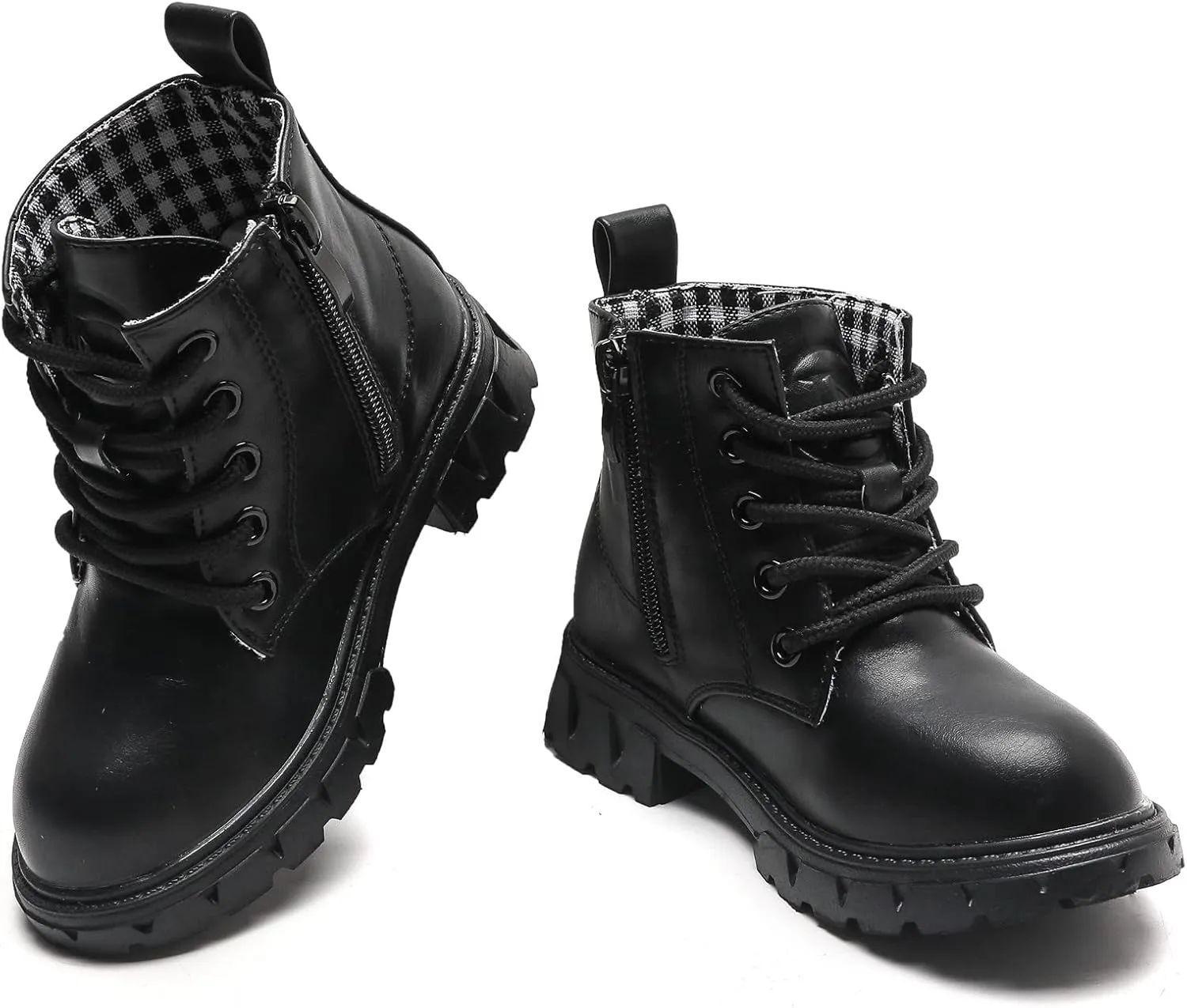 kkdom Boys Girls Waterproof Lace Up Side Zipper Ankle Combat Boots(Toddler/Little Kid/Big Kid)