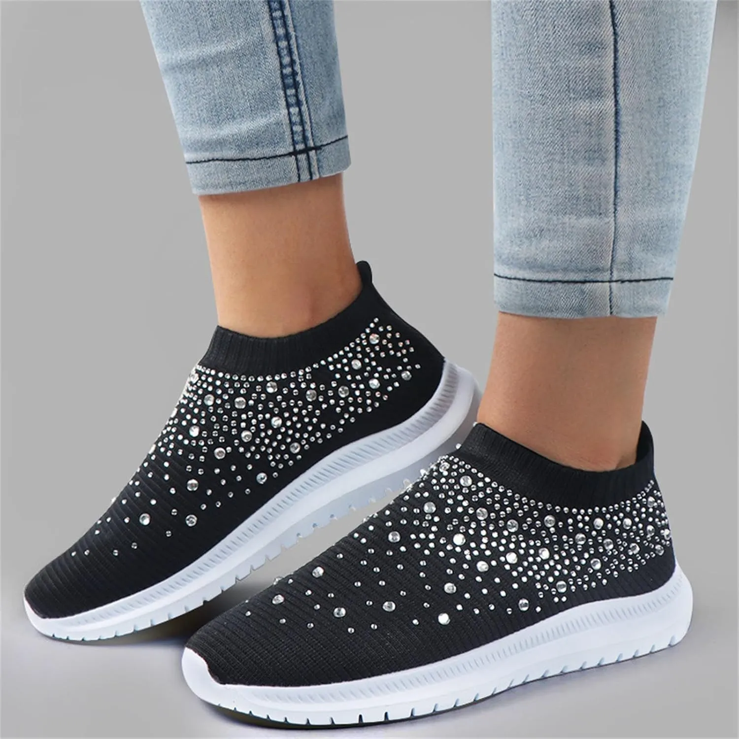 Lausiuoe Slip On Sneakers Women Wide Width Walking Tennis Shoes Lightweight Soft Breathable Road Fall Running Shoes 2022