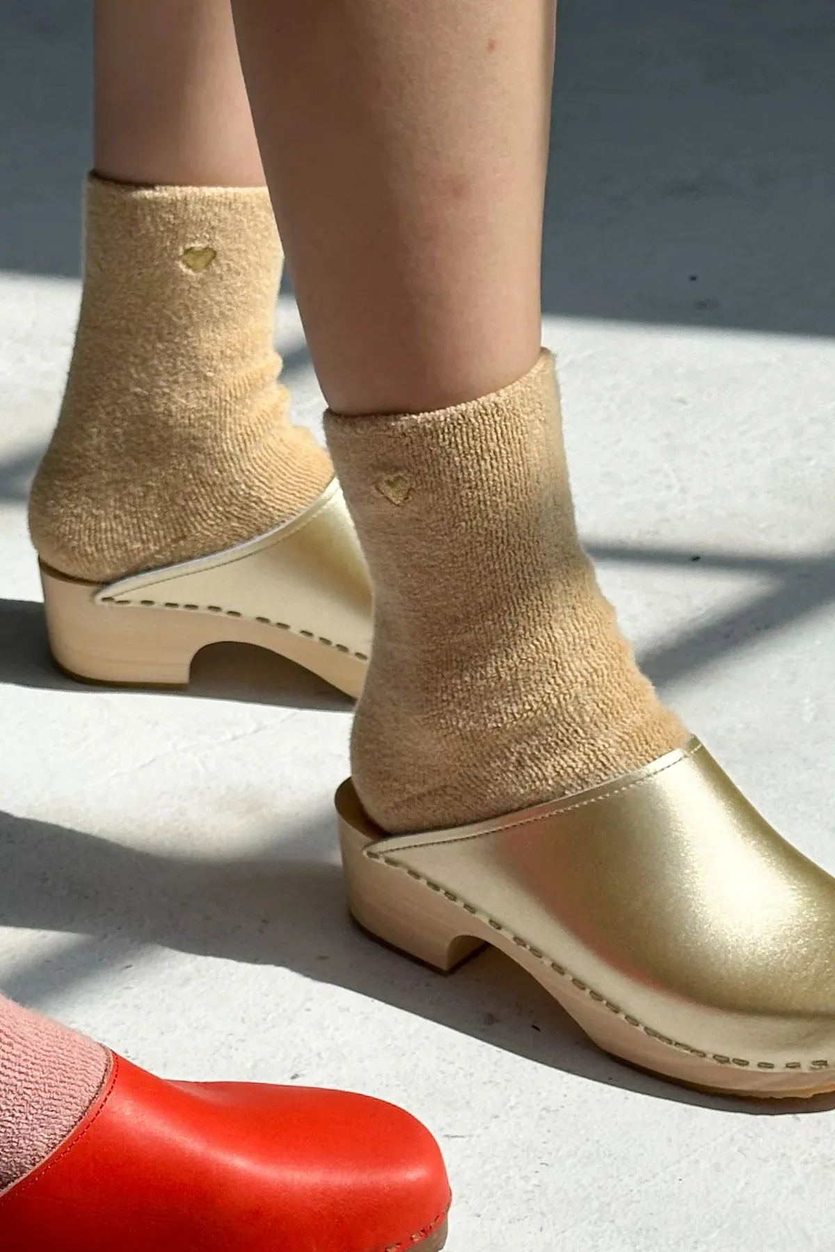 Le Bon Shoppe Embroidered French Vanilla Gold Heart Socks