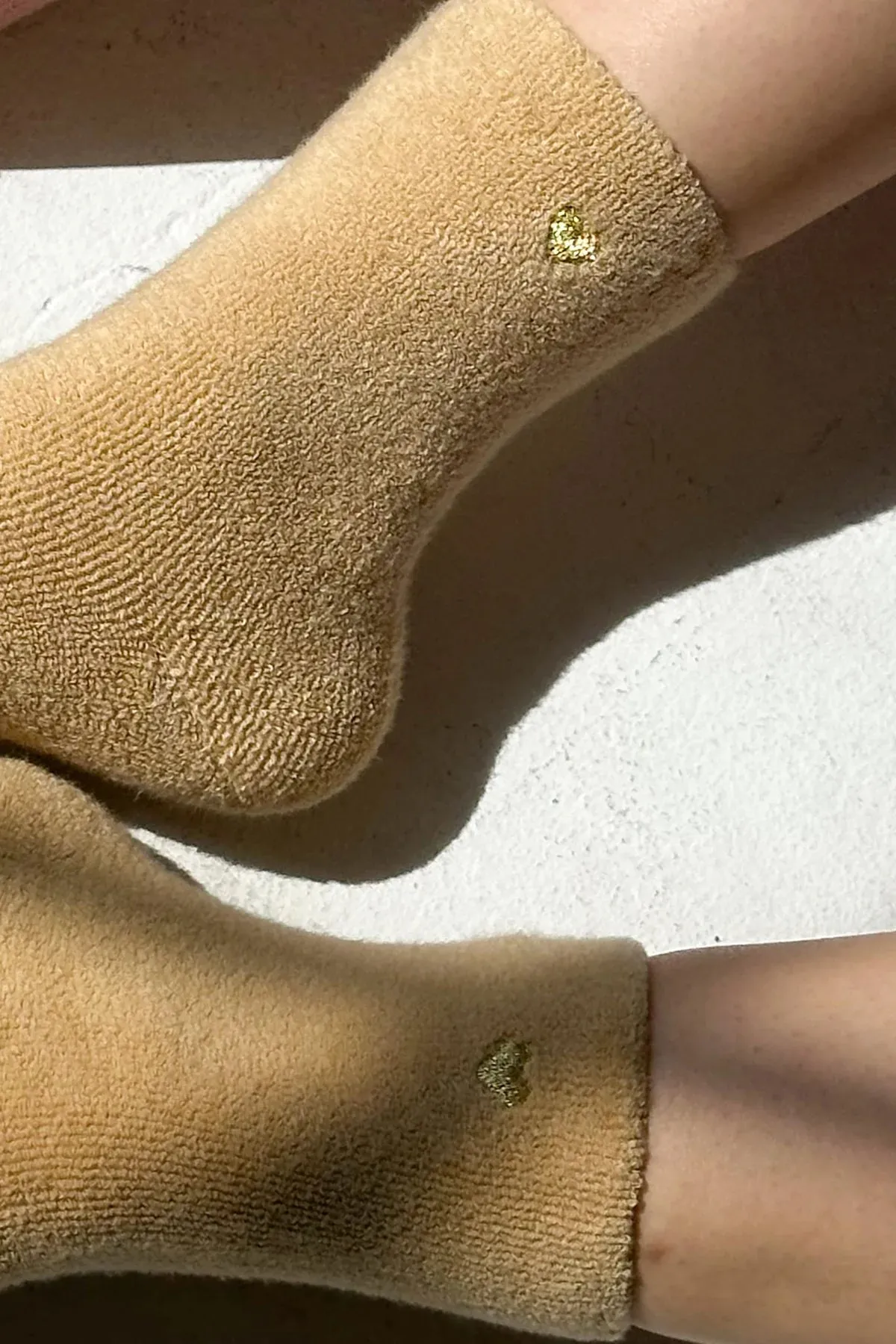 Le Bon Shoppe Embroidered French Vanilla Gold Heart Socks