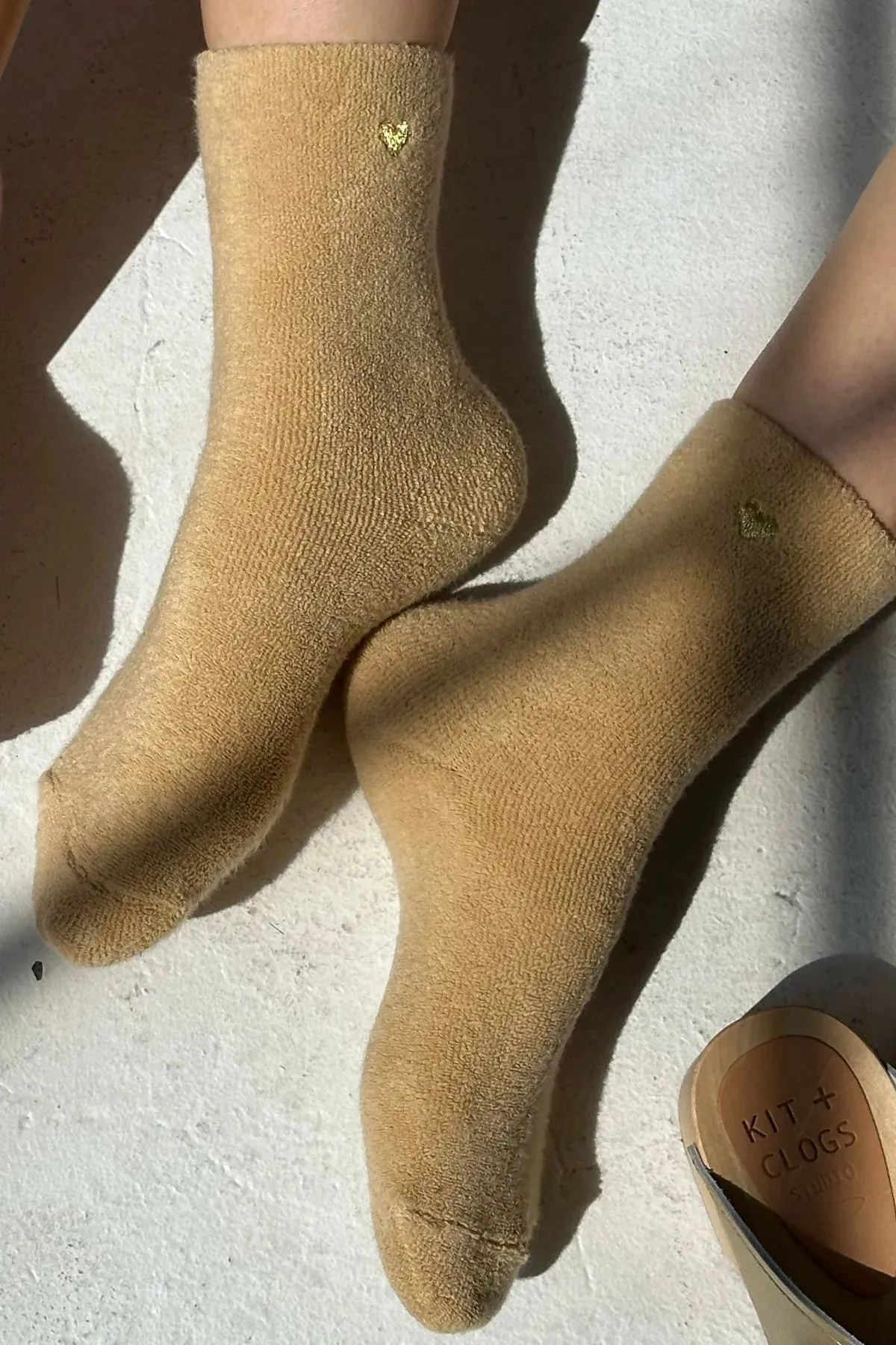 Le Bon Shoppe Embroidered French Vanilla Gold Heart Socks