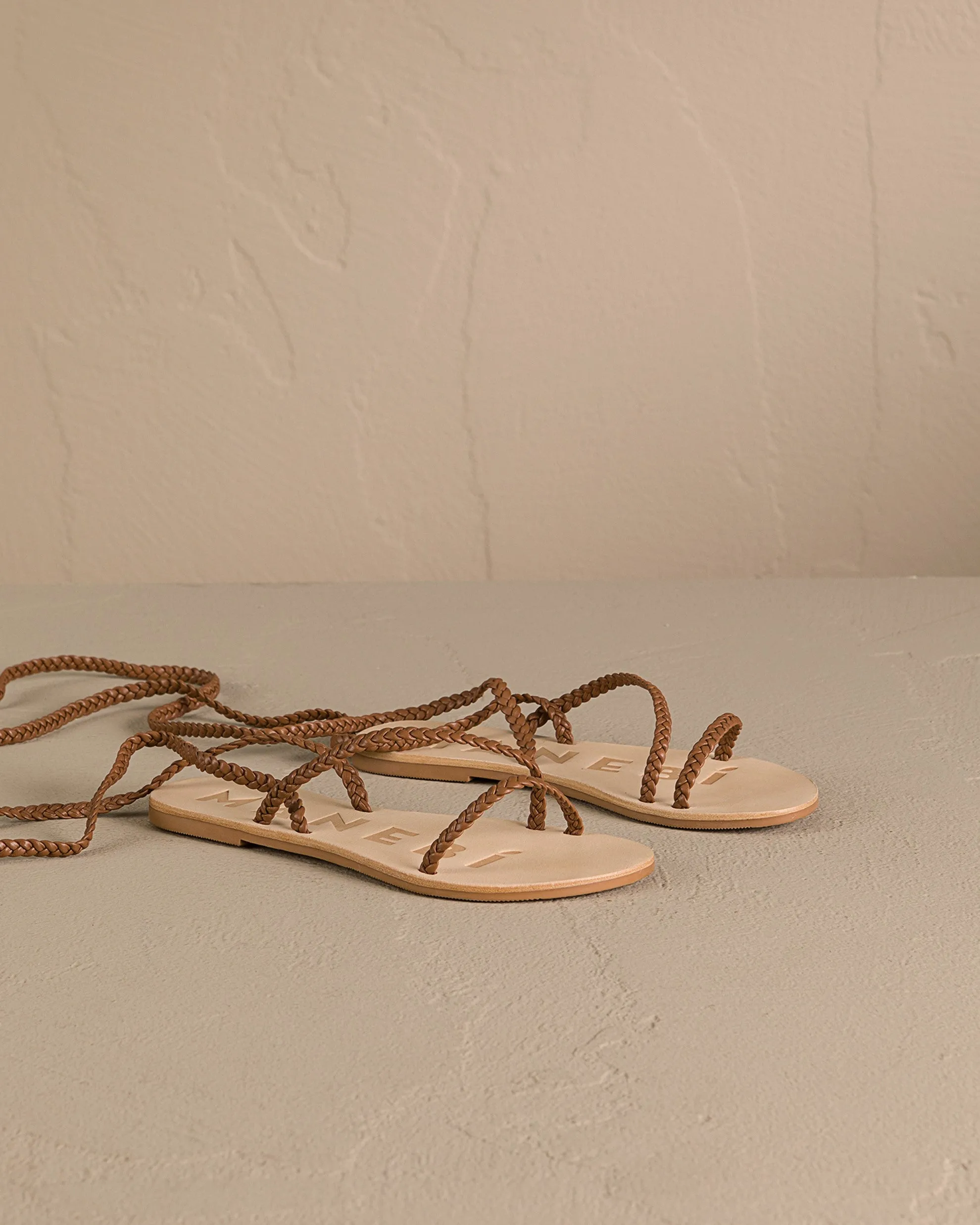 Leather Tie-Up Multi Braid Bands Sandals - P50Y0 - Canyon Tan