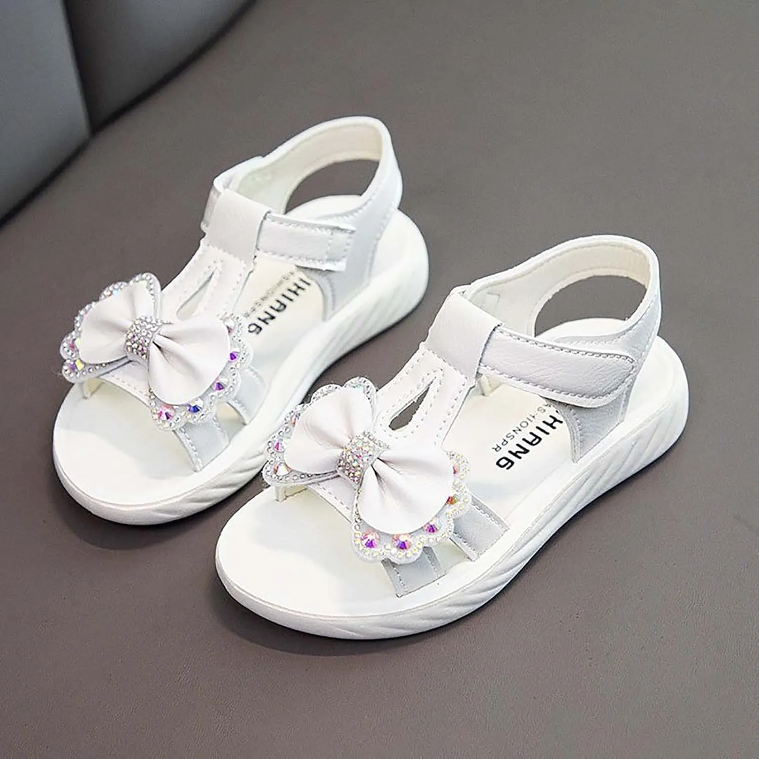 Little Girls Flat Sandals Kids Open Toe Ankle Strap Dress Shoes Toddler Rhinestone Bow Wedding Party Princess