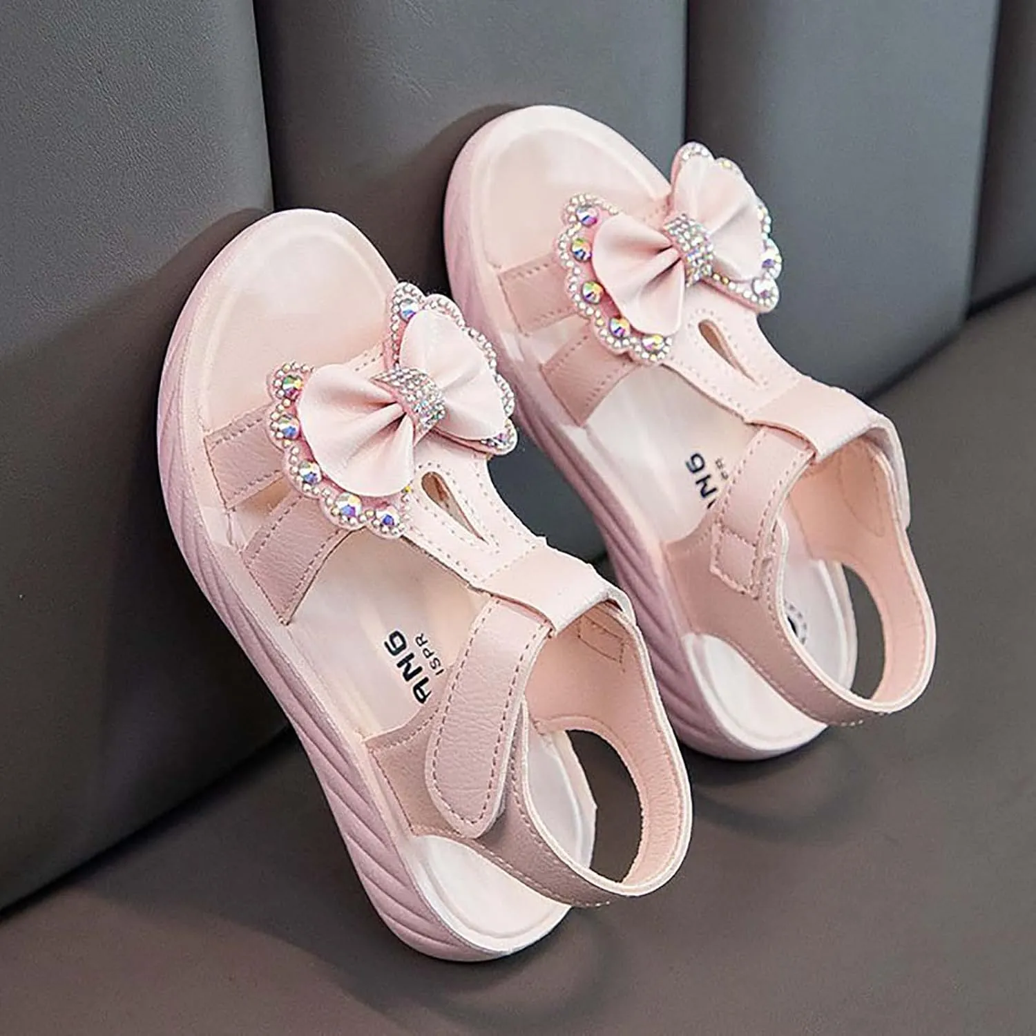 Little Girls Flat Sandals Kids Open Toe Ankle Strap Dress Shoes Toddler Rhinestone Bow Wedding Party Princess