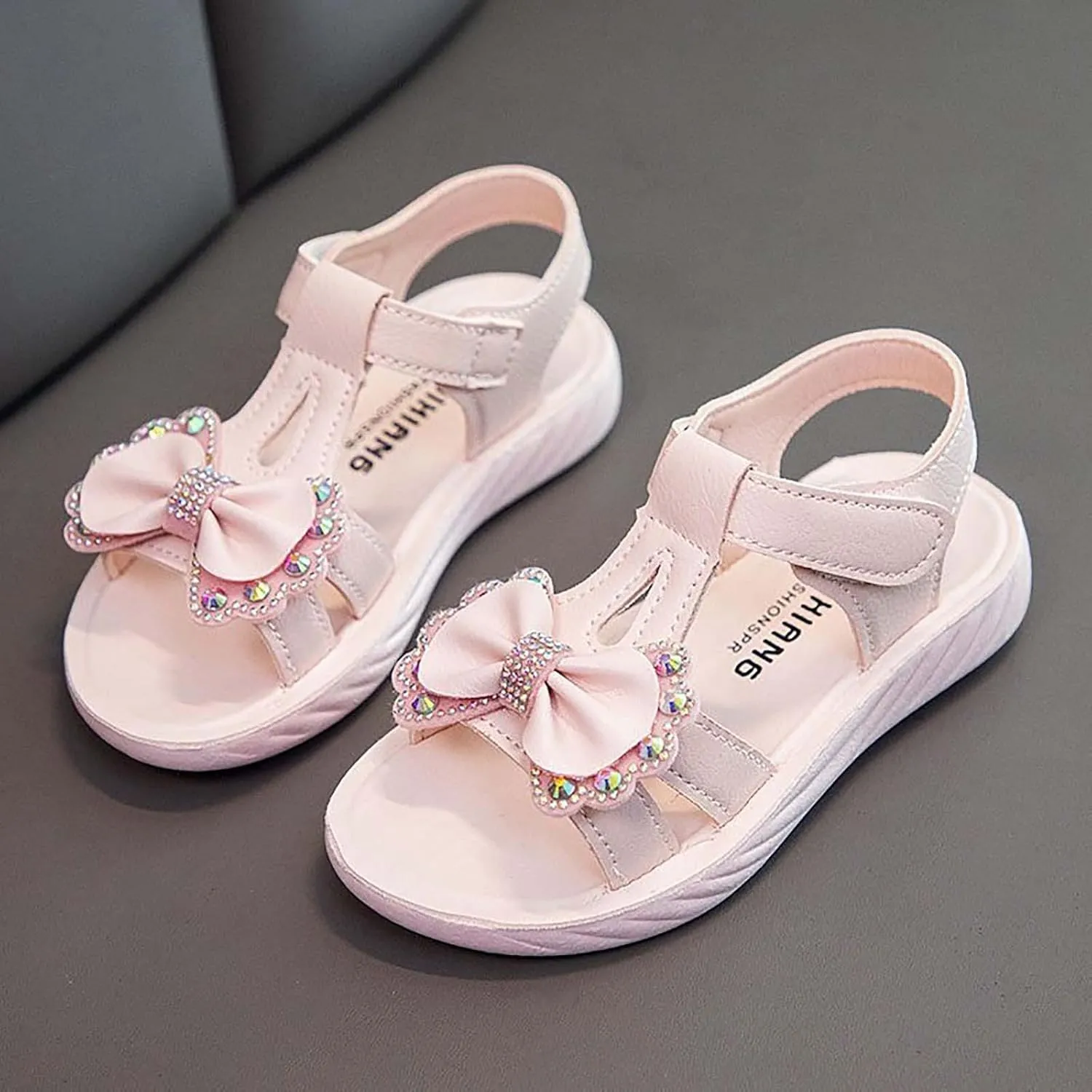 Little Girls Flat Sandals Kids Open Toe Ankle Strap Dress Shoes Toddler Rhinestone Bow Wedding Party Princess