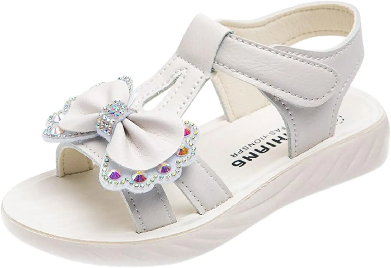 Little Girls Flat Sandals Kids Open Toe Ankle Strap Dress Shoes Toddler Rhinestone Bow Wedding Party Princess