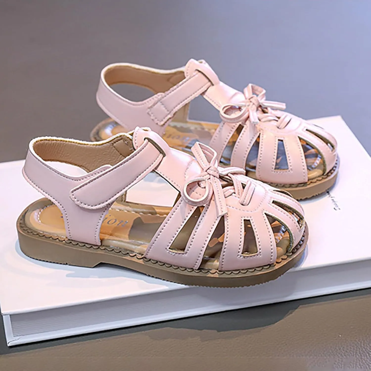Low Heels Open Toe Princess Sandal Sandals Wrap Head Bow Princess Shoes Middle And Big Children Soft Bottom Sandals Versatile Children Beach Shoes