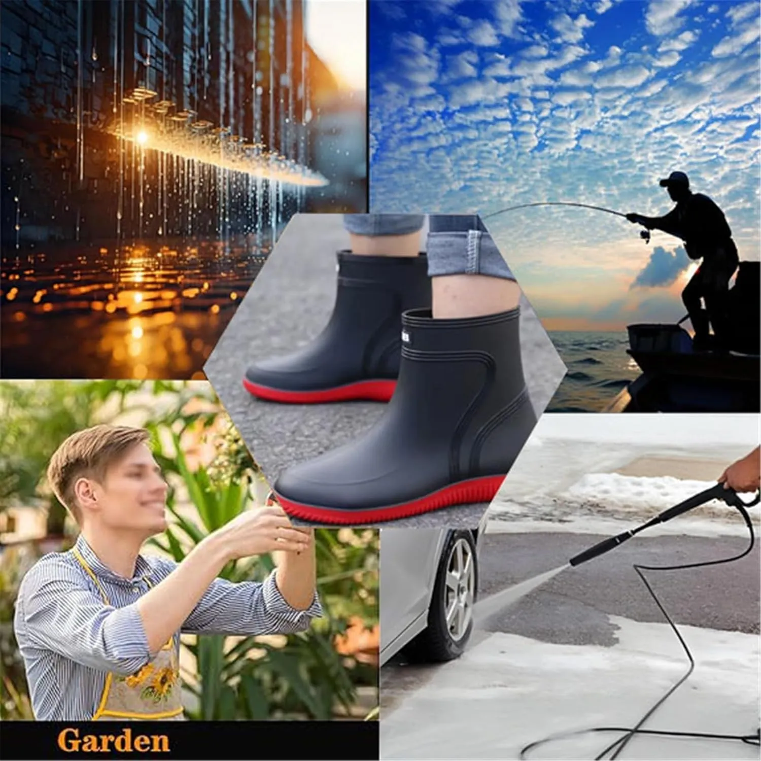 Men's Anti-Skid Fishing Rain Boots, Outdoor Sturdy Durable Waterproof Mid Calf Rubber Work Rain Boot for Men, Garden Hunting Shoes, for Gardening, Fishing, Boating, Camping, Sailing