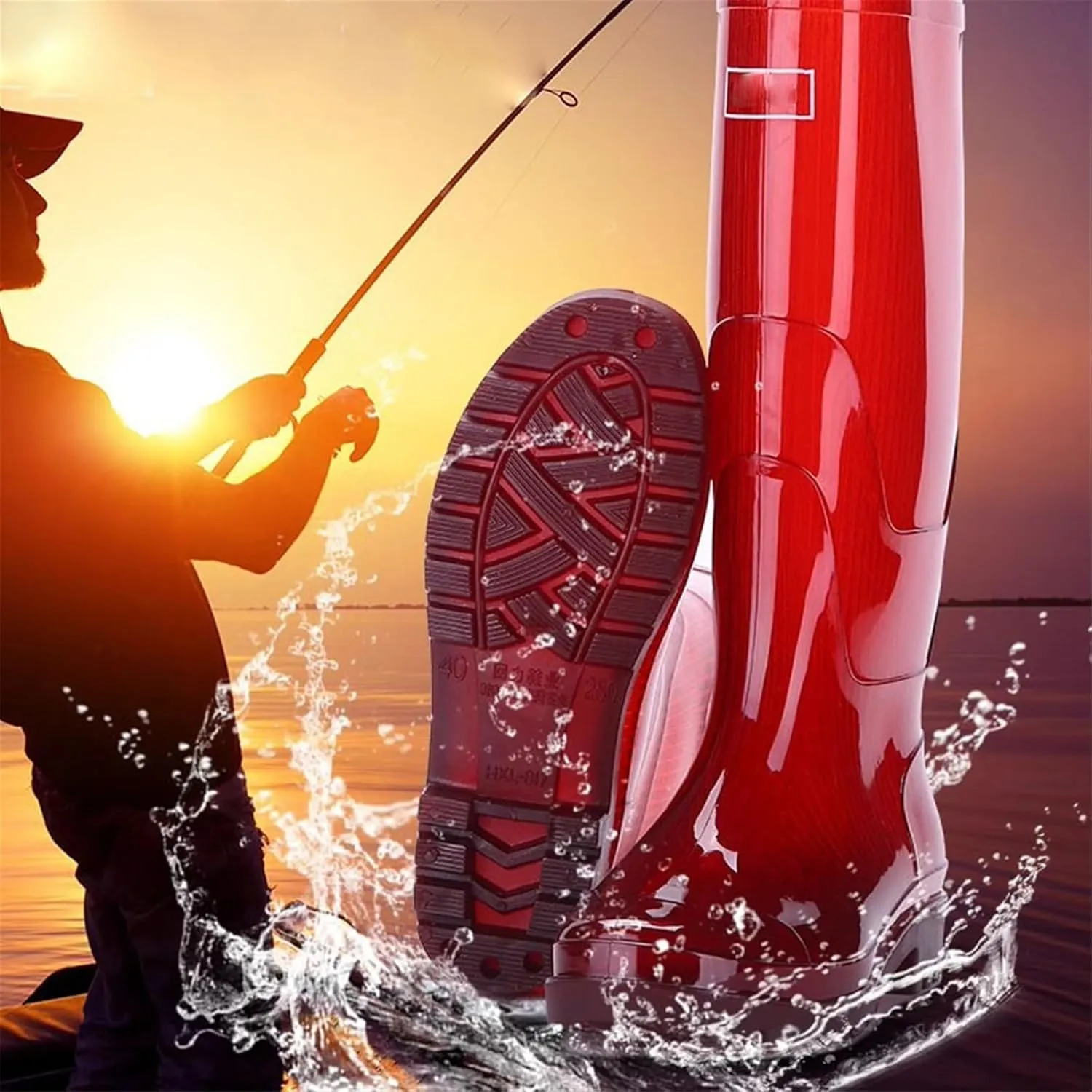 Mens Anti-Skid Rain Boots, Men's High Barrel Waterproof Garden Fishing Outdoor Work PVC Rain Boots, Sturdy Durable Rainboots, for Gardening Farming Camping Fishing and Yard Working