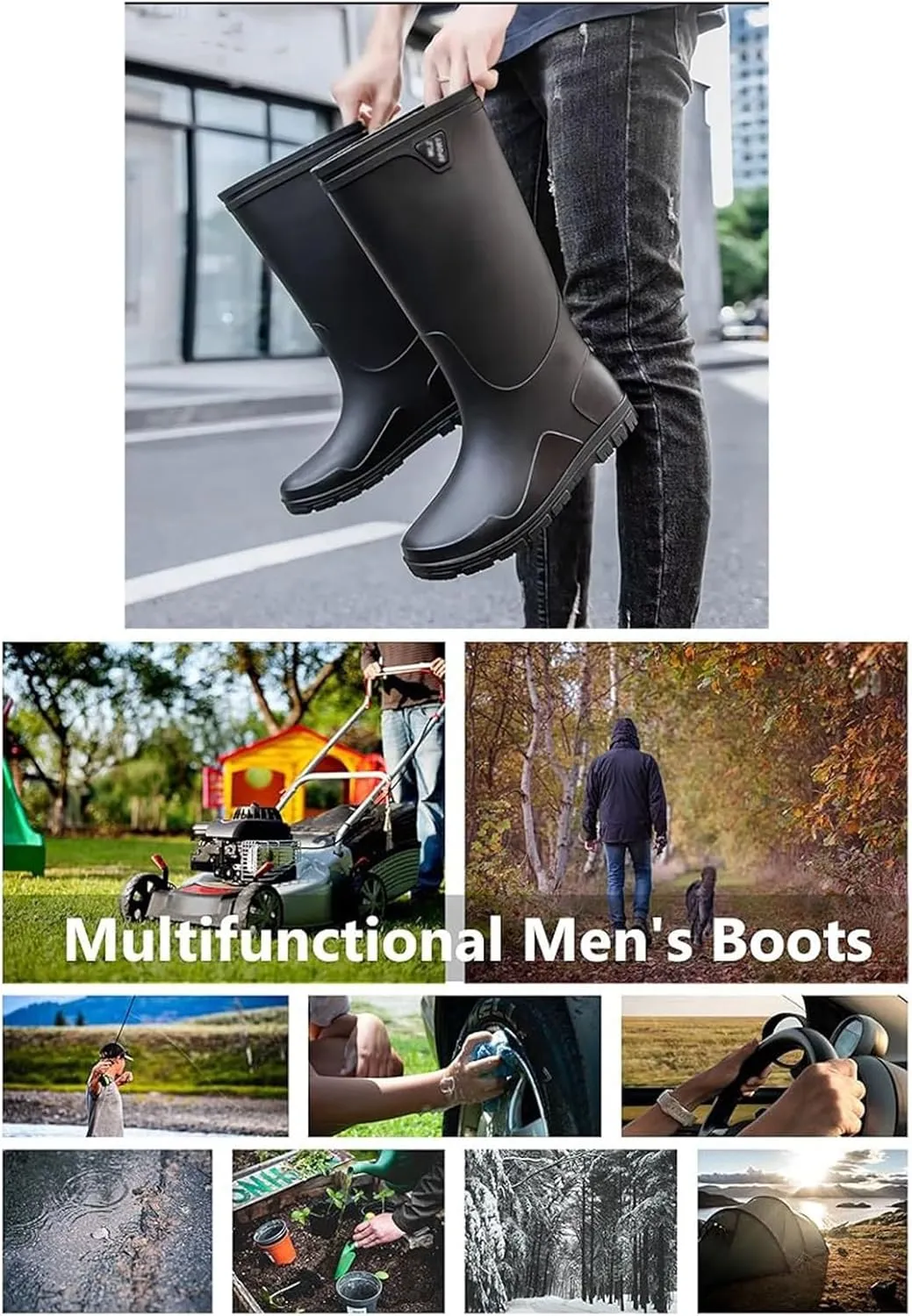 Men's Anti-Skid Rain Boots, Men's Outdoor Sturdy High Barrel Waterproof PVC Work Rain Boots, Lightweight Durable Farming Garden Water Shoes, for Agriculture and Industrial Working