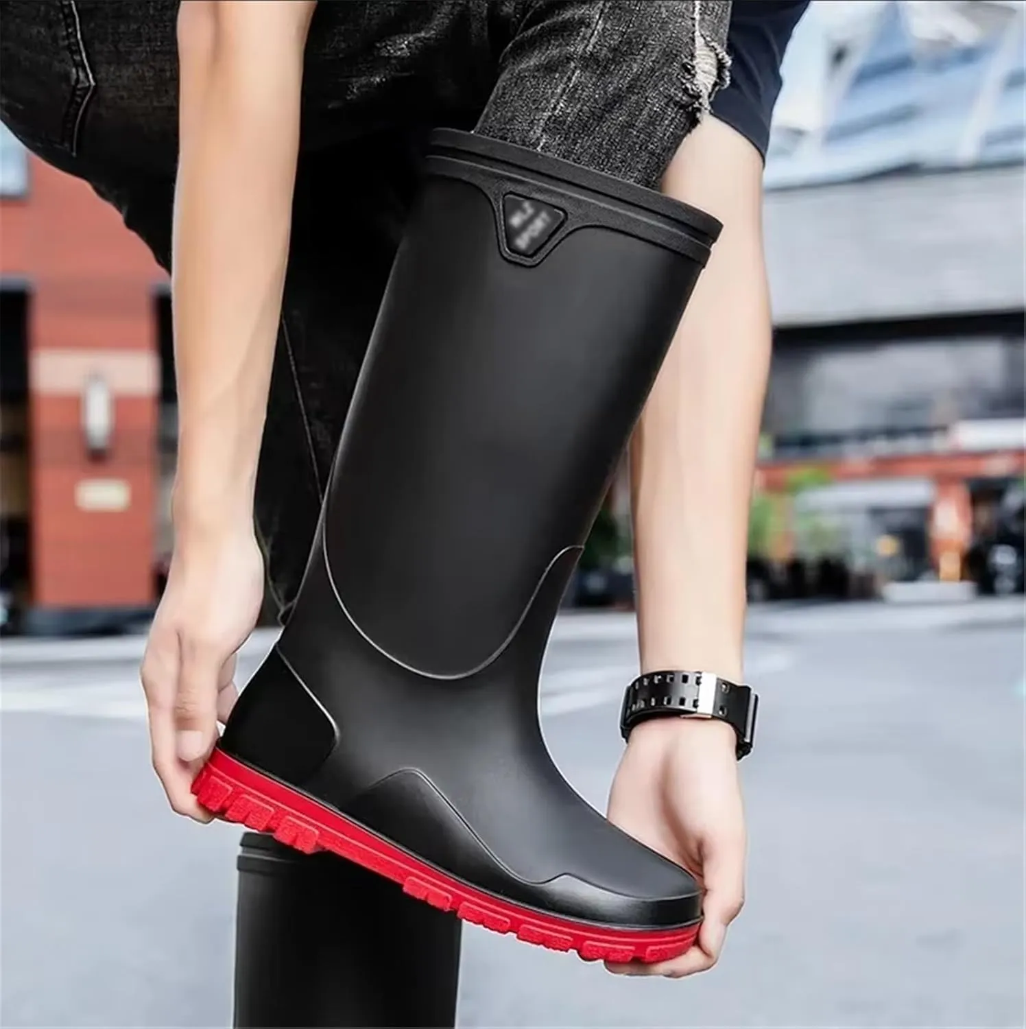 Men's Anti-Skid Rain Boots, Men's Outdoor Sturdy High Barrel Waterproof PVC Work Rain Boots, Lightweight Durable Farming Garden Water Shoes, for Agriculture and Industrial Working