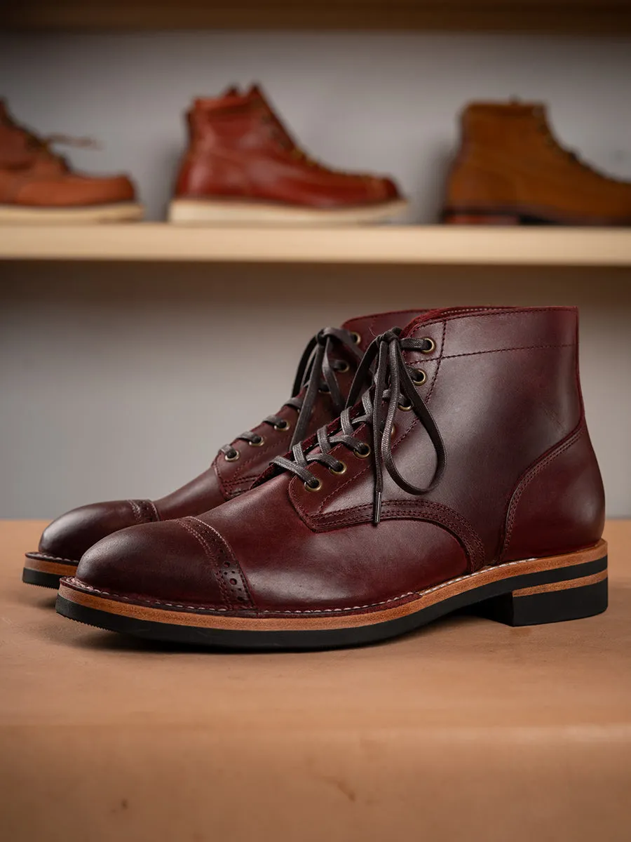 Men's Burgundy Brogue Leather Service Boots