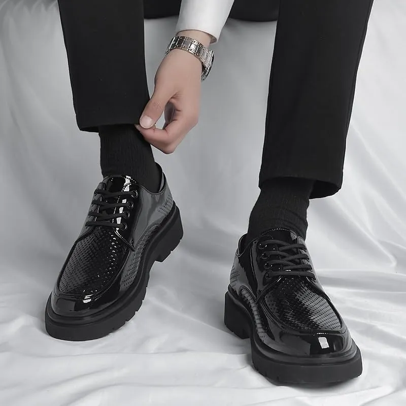 Men's Classic Formal Oxford Shoes Classic Lace Up Platform Breathable Print Leather Wingtip Men Shoes Lug Sole Non-Slip Brogue Dress Shoes for Men