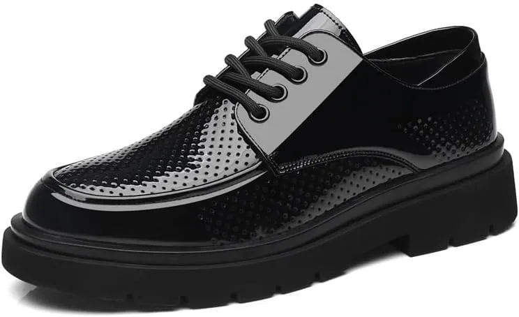 Men's Classic Formal Oxford Shoes Classic Lace Up Platform Breathable Print Leather Wingtip Men Shoes Lug Sole Non-Slip Brogue Dress Shoes for Men