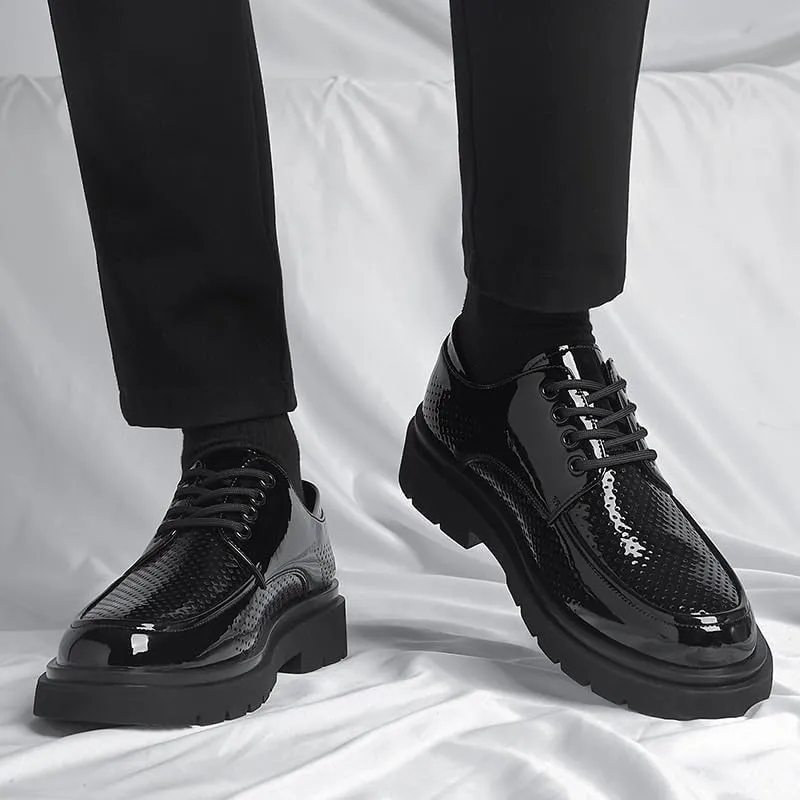 Men's Classic Formal Oxford Shoes Classic Lace Up Platform Breathable Print Leather Wingtip Men Shoes Lug Sole Non-Slip Brogue Dress Shoes for Men
