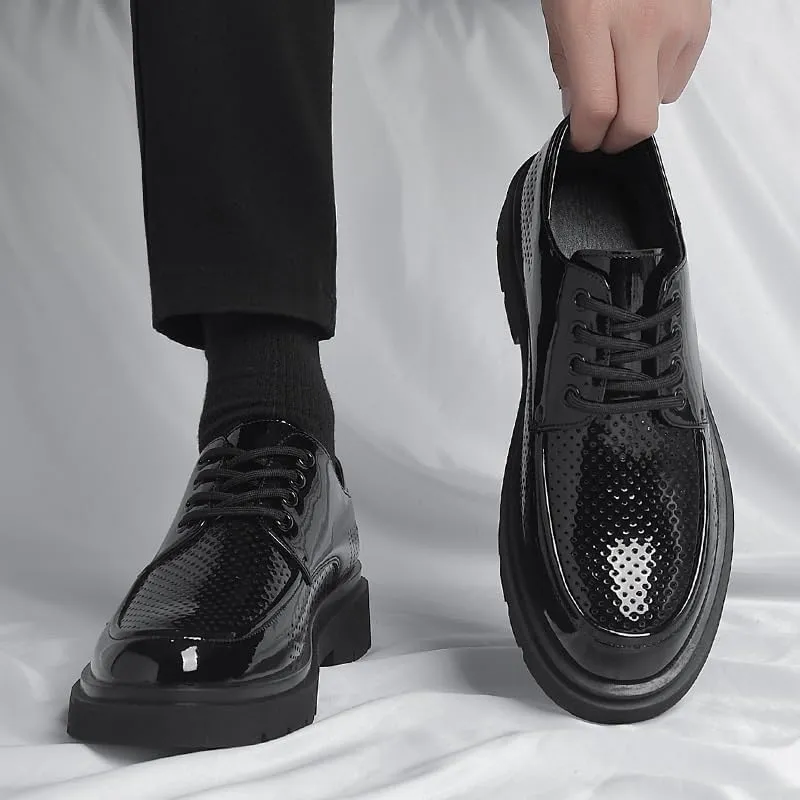 Men's Classic Formal Oxford Shoes Classic Lace Up Platform Breathable Print Leather Wingtip Men Shoes Lug Sole Non-Slip Brogue Dress Shoes for Men