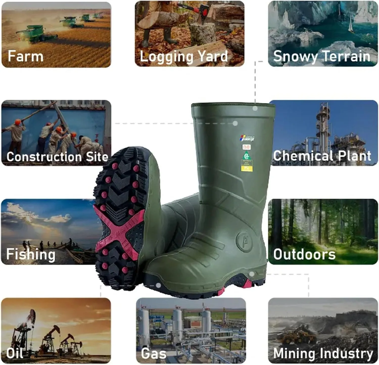 Mens Heavy Duty PU Rubber Work Boots With Composite Toe Insulated Mining Boots ASTM F2413-18 Acid & Oil Resistant