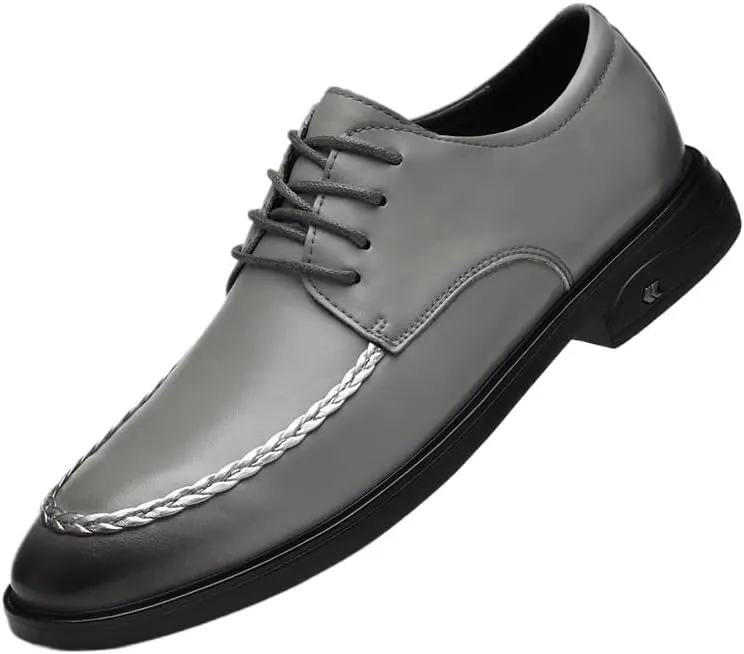 Men's Pointed Toe Waterproof Oxford Shoes Stylish Business Formal Lace-up Genuine Leather Shoes