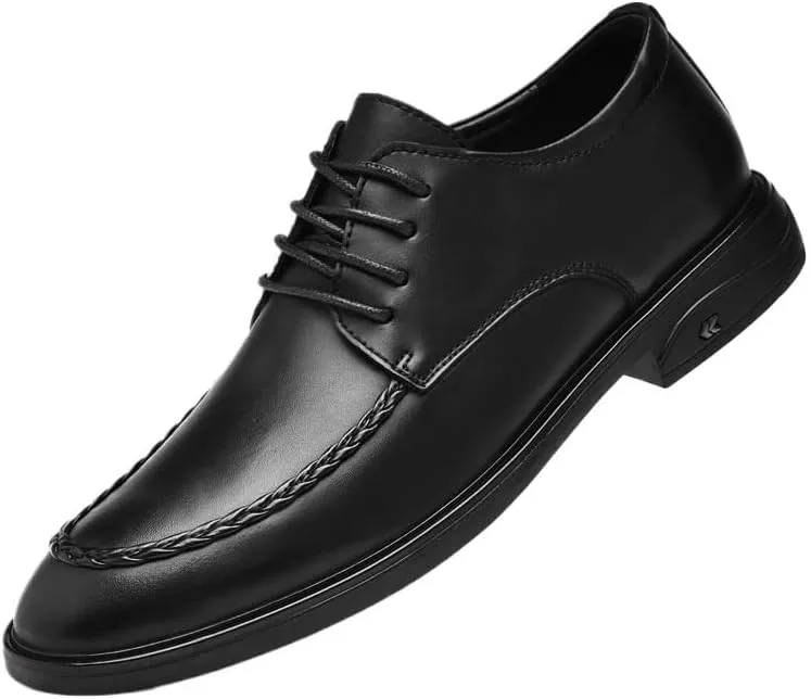 Men's Pointed Toe Waterproof Oxford Shoes Stylish Business Formal Lace-up Genuine Leather Shoes