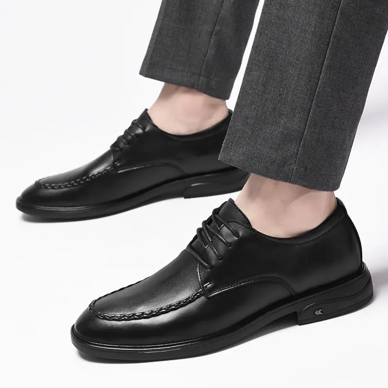 Men's Pointed Toe Waterproof Oxford Shoes Stylish Business Formal Lace-up Genuine Leather Shoes