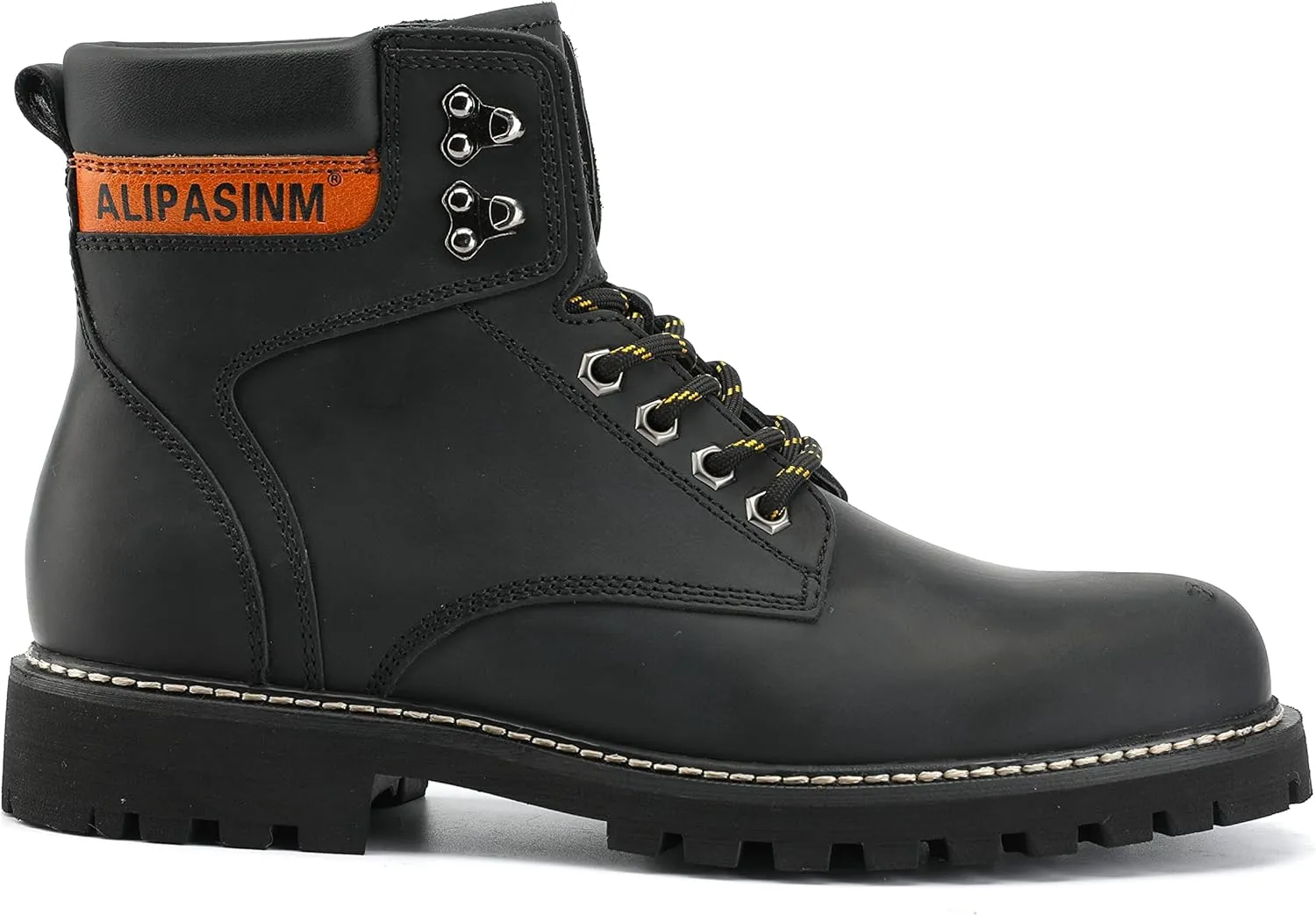Mens Soft Toe Work Leather Boots for Construction Rubber Sole Work Boots for Men