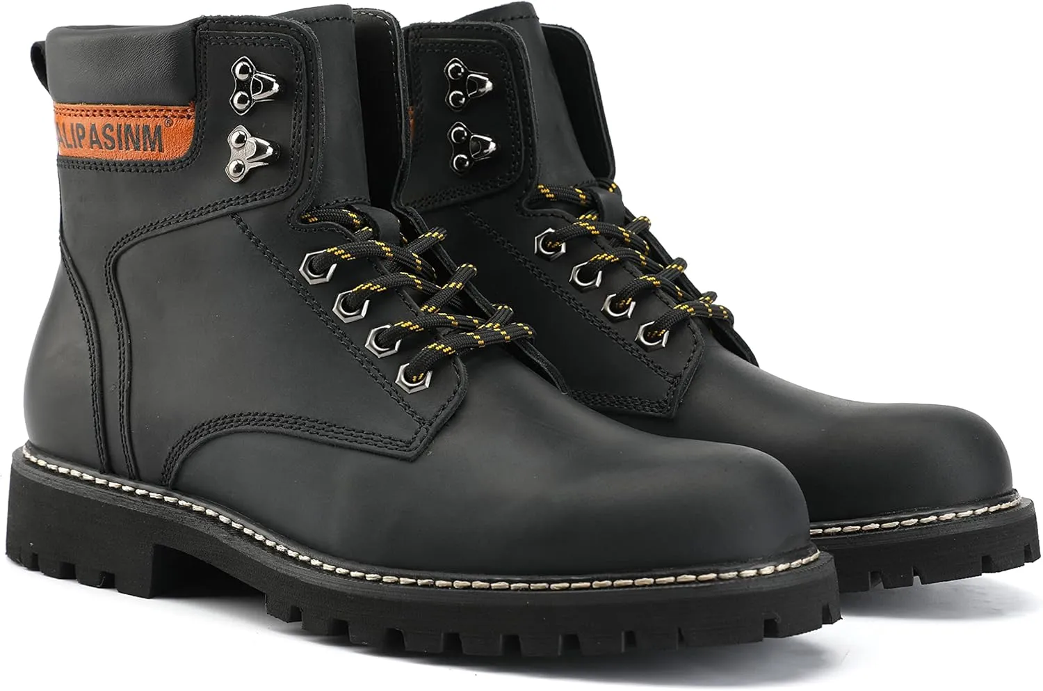 Mens Soft Toe Work Leather Boots for Construction Rubber Sole Work Boots for Men