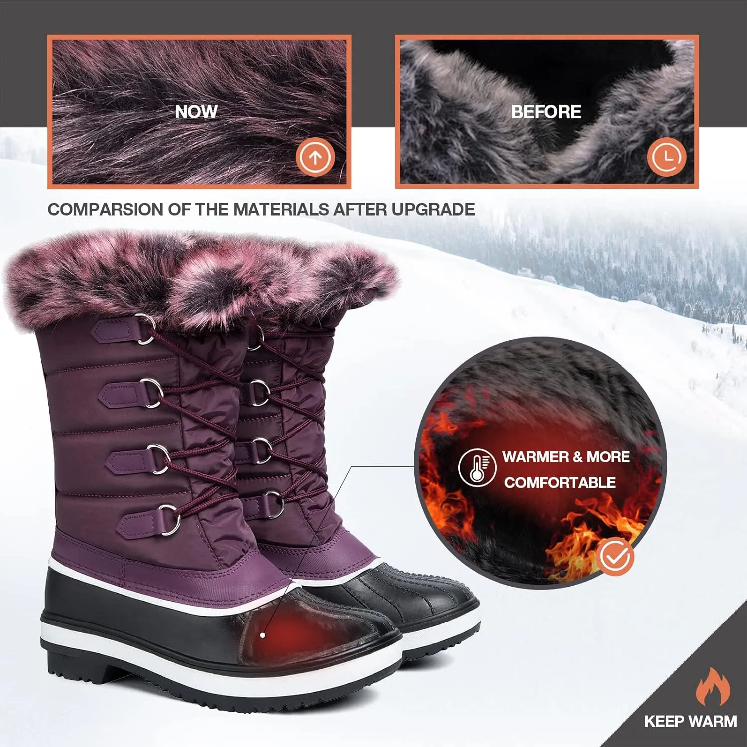 mysoft Women's Waterproof Winter Boots, Warm Insulated Snow Boots for Outdoor