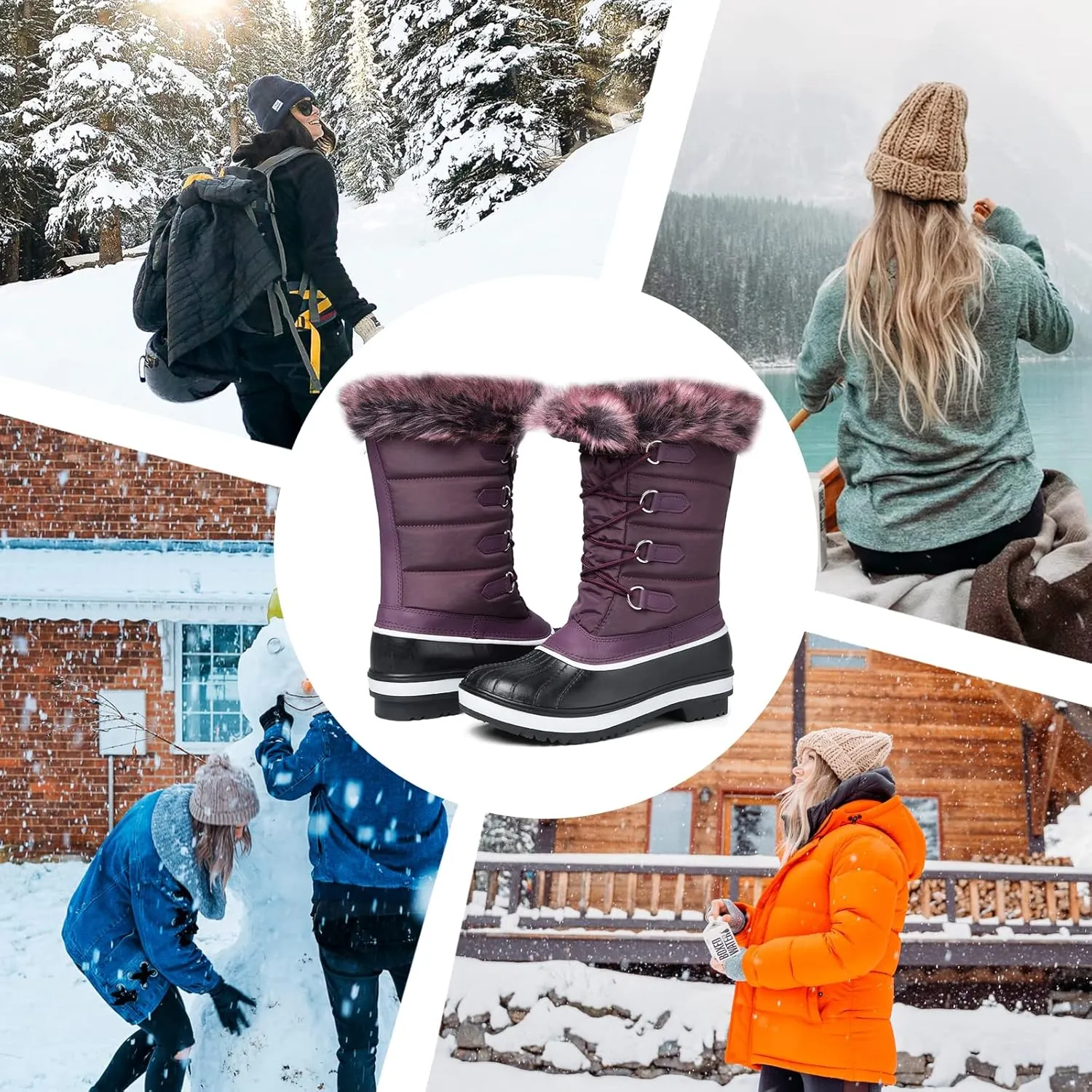 mysoft Women's Waterproof Winter Boots, Warm Insulated Snow Boots for Outdoor