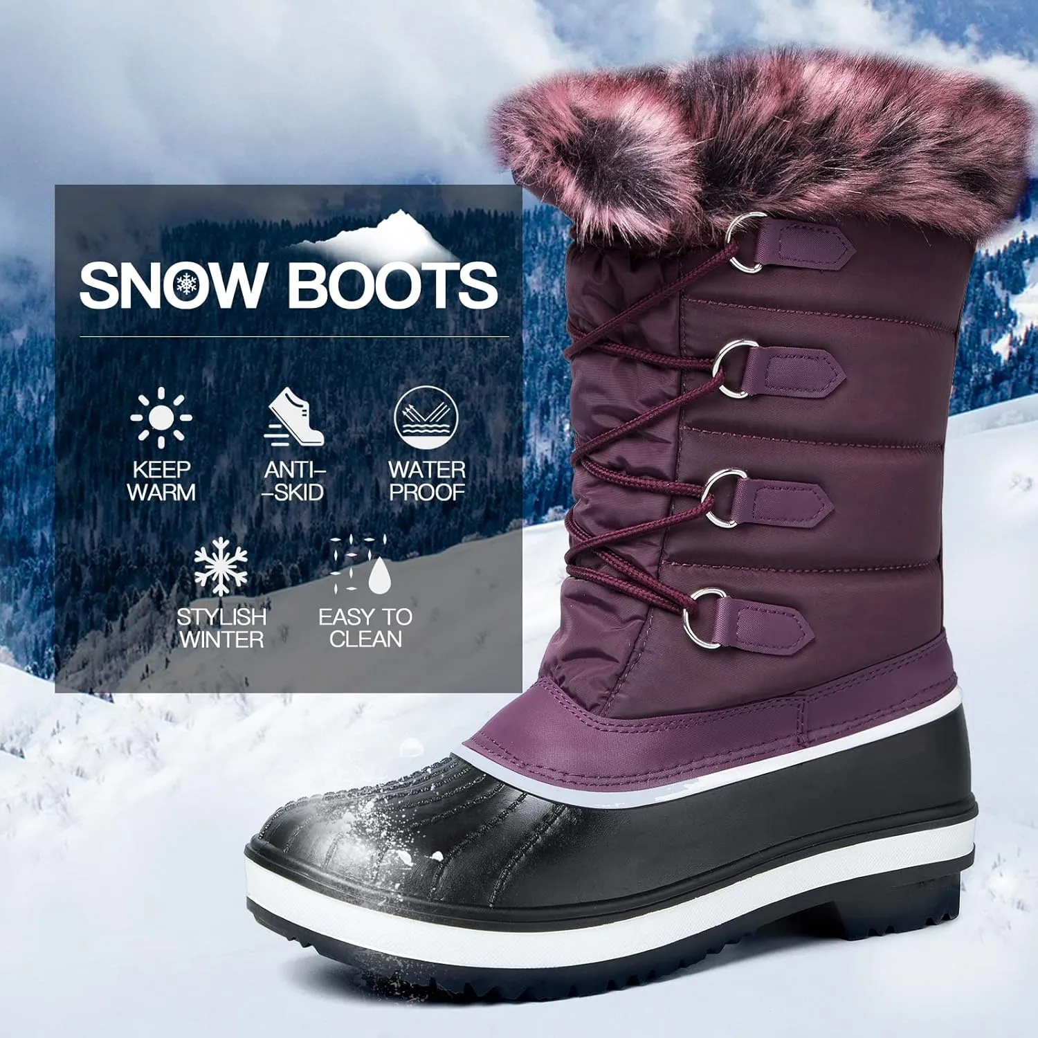 mysoft Women's Waterproof Winter Boots, Warm Insulated Snow Boots for Outdoor