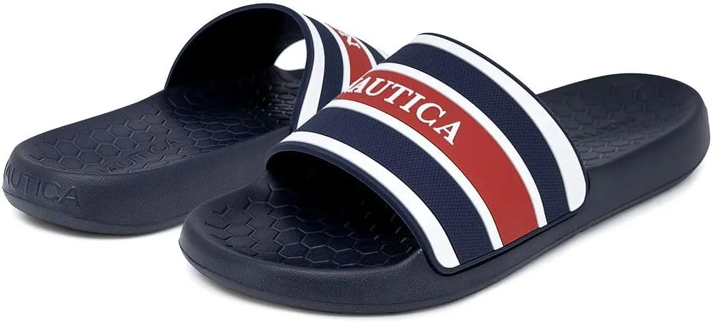 Nautica Men's Slide Sandals  Comfortable Slip-On Pool & Beach Shoes with Cushioned Footbed for Casual Wear