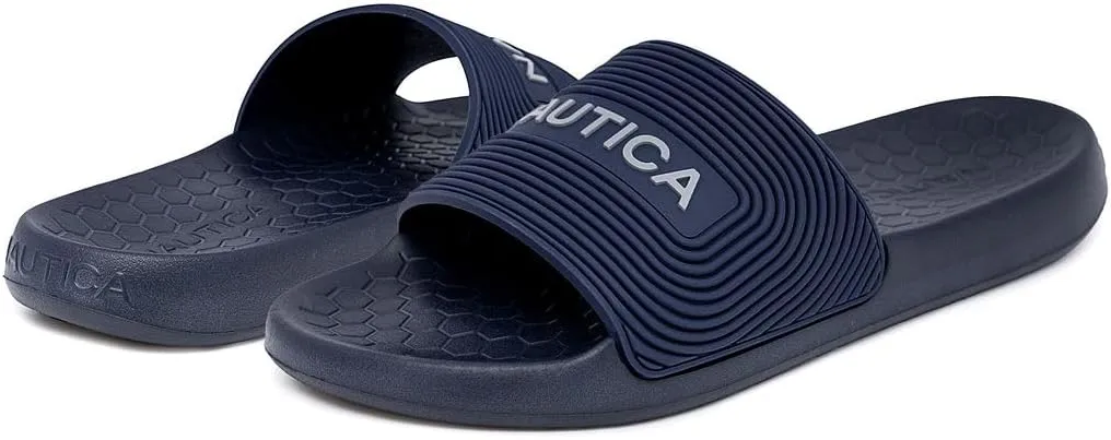 Nautica Men's Slide Sandals  Comfortable Slip-On Pool & Beach Shoes with Cushioned Footbed for Casual Wear