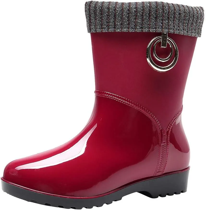 NLOMOCT Short Rain Boots for Women Wide Mid Calf Rain Boots For Women Waterproof Garden Shoes Anti-Slipping Rainboots for Ladies Comfortable Insoles Stylish Light rain Shoes Outdoor Work Shoes 03