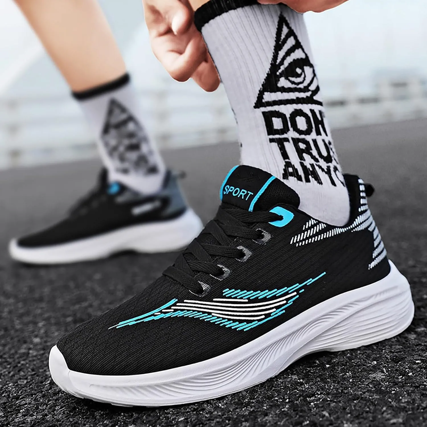Non Slip Shoes Women Comfortable Soft Sole Lace Up Knit Mesh Sport Shoes Casual Breathable Lightweight Workout Sneakers