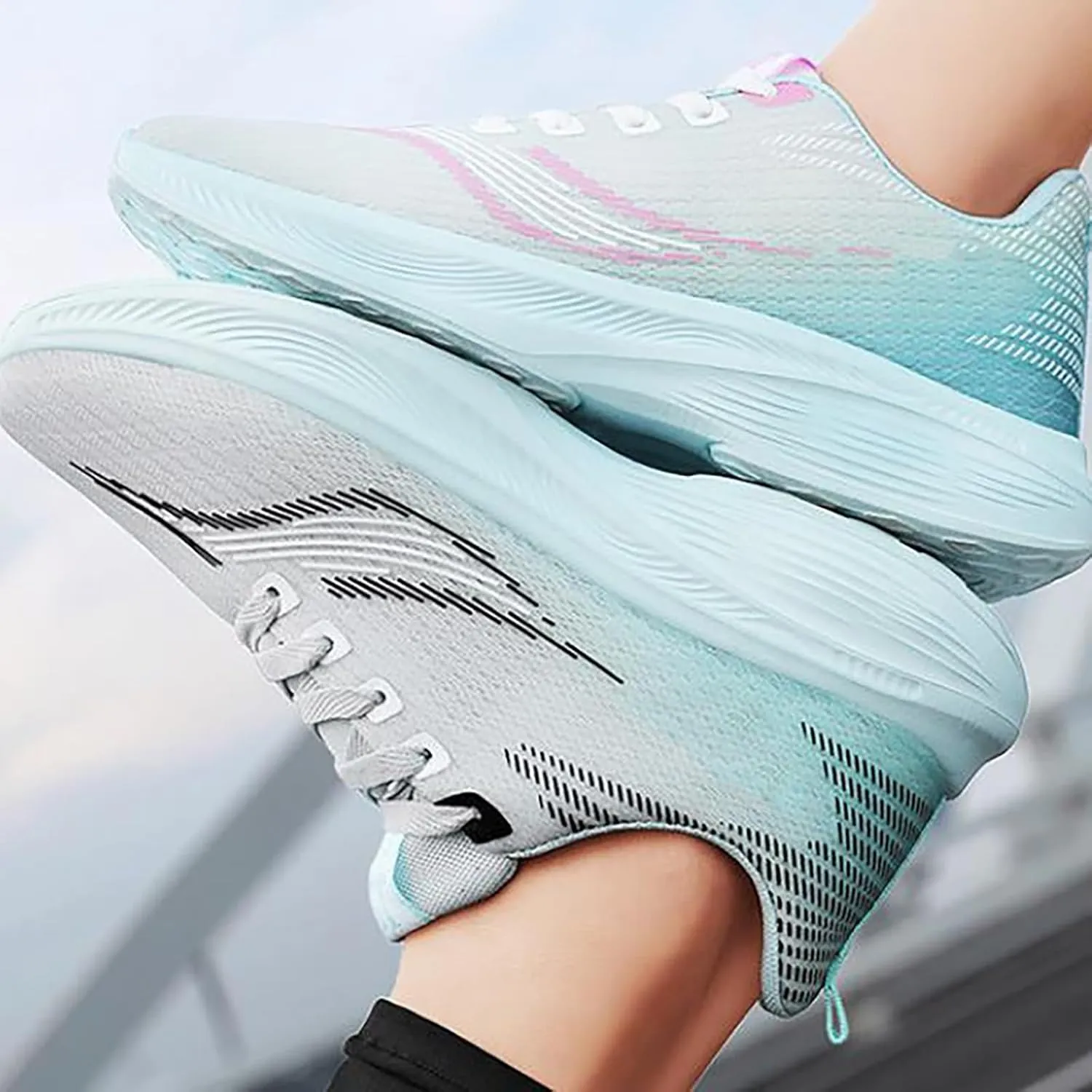 Non Slip Shoes Women Comfortable Soft Sole Lace Up Knit Mesh Sport Shoes Casual Breathable Lightweight Workout Sneakers
